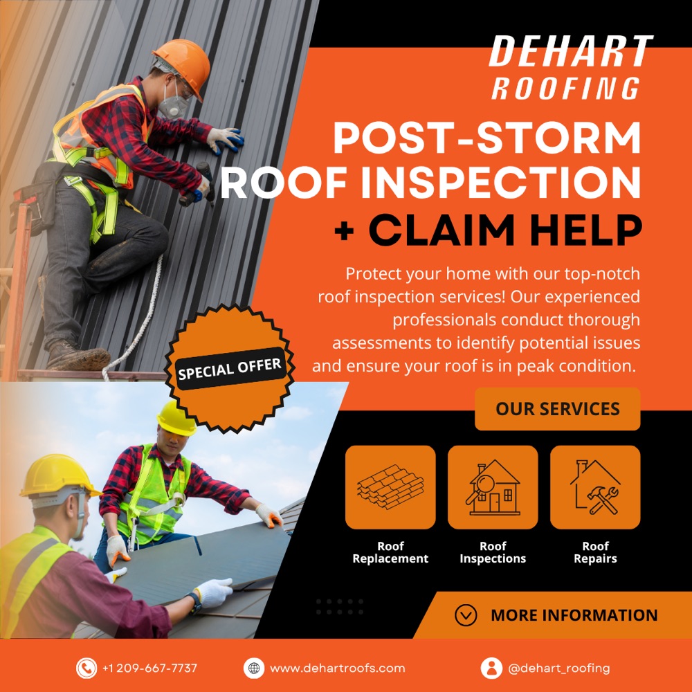 DeHart Roofing emergency tarp installation on a storm-damaged Central Valley home
